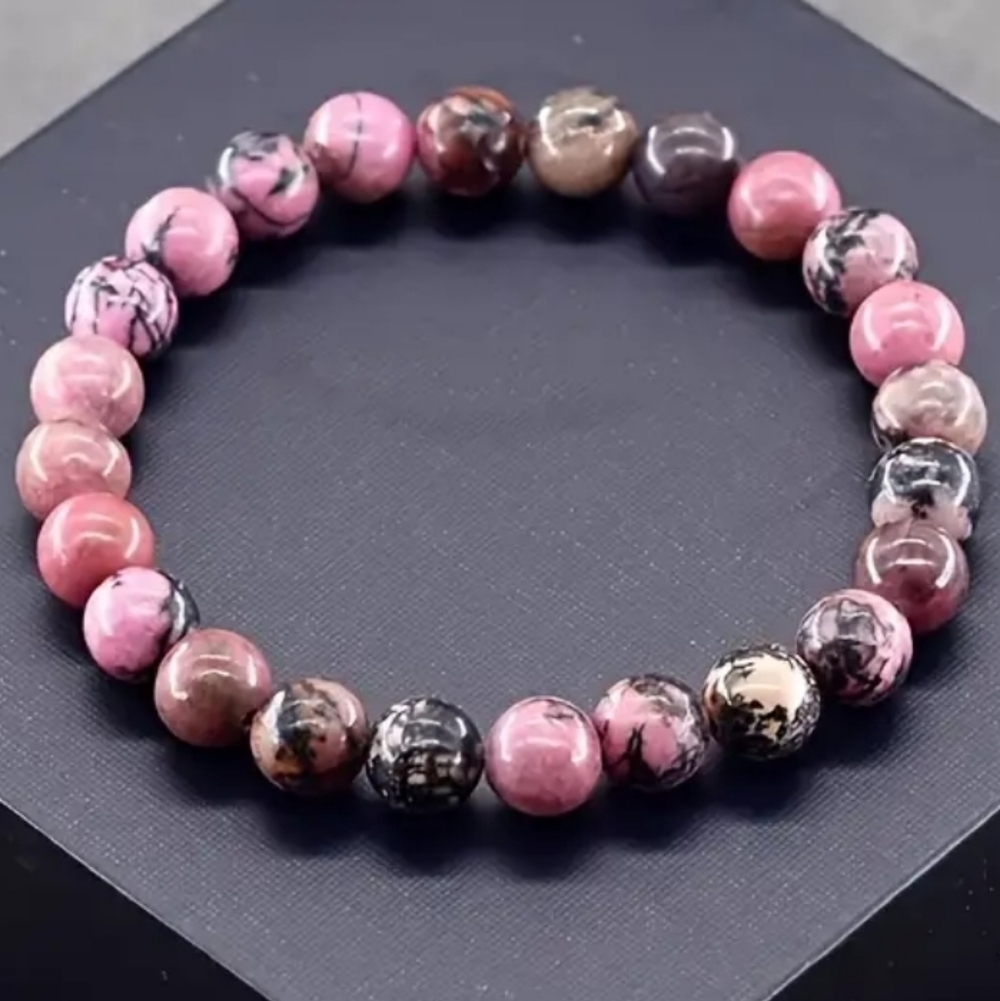 Natural Rhodonite 6mm Beaded Bracelet - Picture 4 of 5